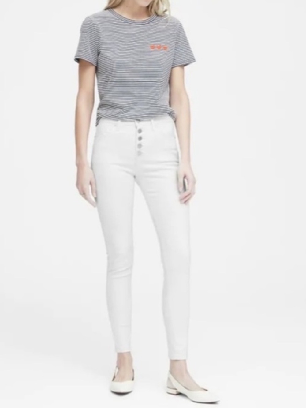 Banana Republic White High-Rise Skinny Button Fly Jean Raw Hem Size 27 Petite